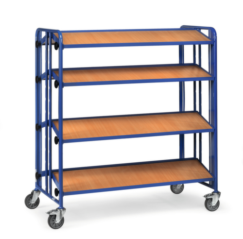 fetra Etagewagen met kantelbare houten legbord, draagvermogen 300 kg, 4 etages