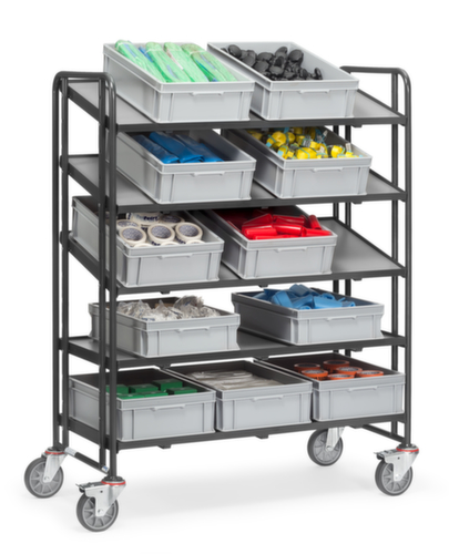 fetra Etagewagen GREY EDITION voor euronorm-bakken, draagvermogen 300 kg, 5 etages