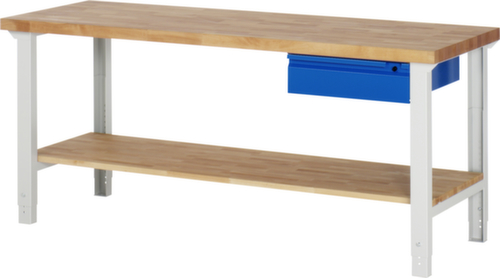 RAU Traploos in hoogte verstelbare werkbank Basic, 1 lade, 1 legbord, RAL7035 lichtgrijs/RAL5010 gentiaanblauw