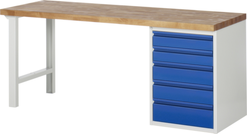 RAU Werkbank Basic met onderbouw, 5 laden, RAL7035 lichtgrijs/RAL5010 gentiaanblauw