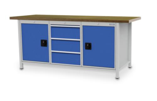 Bedrunka + Hirth Werkbank met blad van massief beuken en frame in vele kleuren, 3 laden, 2 kasten