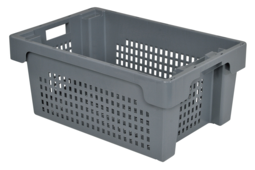Euronorm-draaistapelbak geperforeerde wanden + bodem, grijs, inhoud 40 l