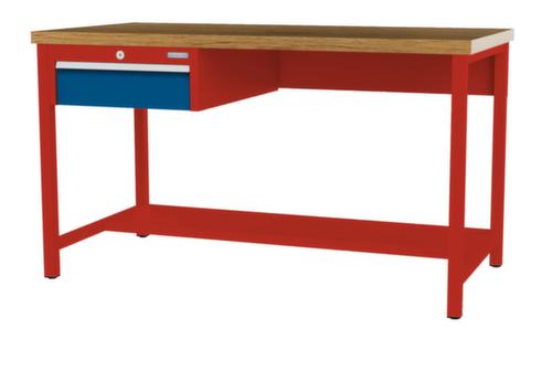 Bedrunka + Hirth Werkbank met blad van massief beuken en frame in vele kleuren, 1 lade, 1/2 legbord