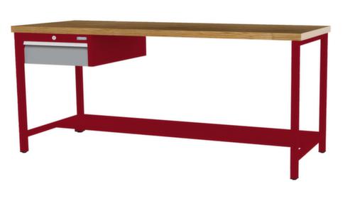 Bedrunka + Hirth Werkbank met blad van massief beuken en frame in vele kleuren, 1 lade, 1/2 legbord