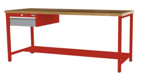 Bedrunka + Hirth Werkbank met blad van massief beuken en frame in vele kleuren, 1 lade, 1/2 legbord