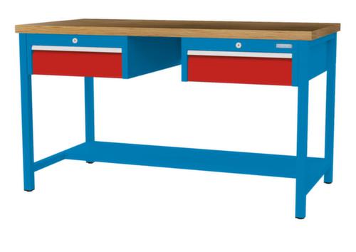 Bedrunka + Hirth Werkbank met blad van massief beuken en frame in vele kleuren, 2 laden, 1/2 legbord