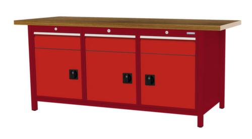 Bedrunka + Hirth Werkbank met blad van massief beuken en frame in vele kleuren, 3 laden, 3 kasten