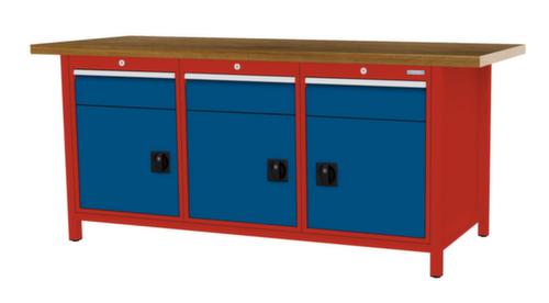 Bedrunka + Hirth Werkbank met blad van massief beuken en frame in vele kleuren, 3 laden, 3 kasten