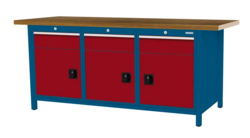 Bedrunka + Hirth Werkbank met blad van massief beuken en frame in vele kleuren, 3 laden, 3 kasten
