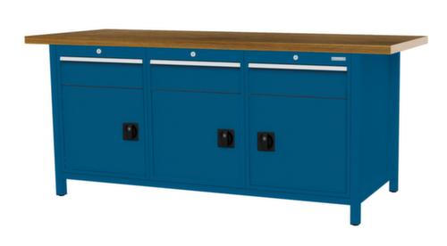 Bedrunka + Hirth Werkbank met blad van massief beuken en frame in vele kleuren, 3 laden, 3 kasten