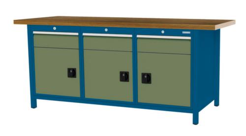 Bedrunka + Hirth Werkbank met blad van massief beuken en frame in vele kleuren, 3 laden, 3 kasten