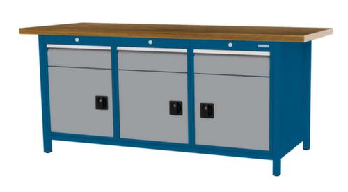 Bedrunka + Hirth Werkbank met blad van massief beuken en frame in vele kleuren, 3 laden, 3 kasten