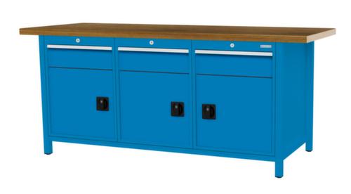 Bedrunka + Hirth Werkbank met blad van massief beuken en frame in vele kleuren, 3 laden, 3 kasten