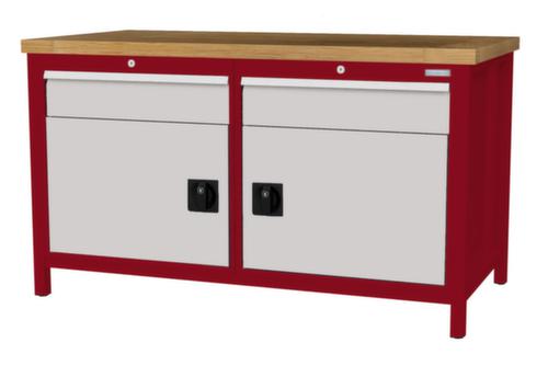 Bedrunka + Hirth Werkbank met blad van massief beuken en frame in vele kleuren, 2 laden, 2 kasten