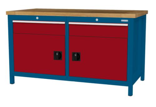 Bedrunka + Hirth Werkbank met blad van massief beuken en frame in vele kleuren, 2 laden, 2 kasten