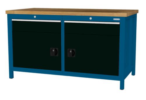 Bedrunka + Hirth Werkbank met blad van massief beuken en frame in vele kleuren, 2 laden, 2 kasten