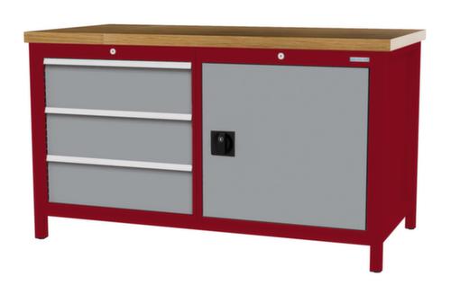Bedrunka + Hirth Werkbank met blad van massief beuken en frame in vele kleuren, 3 laden, 1 kast