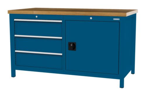 Bedrunka + Hirth Werkbank met blad van massief beuken en frame in vele kleuren, 3 laden, 1 kast