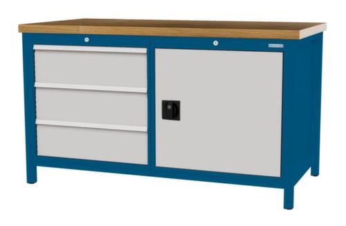 Bedrunka + Hirth Werkbank met blad van massief beuken en frame in vele kleuren, 3 laden, 1 kast