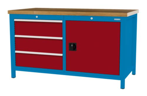 Bedrunka + Hirth Werkbank met blad van massief beuken en frame in vele kleuren, 3 laden, 1 kast