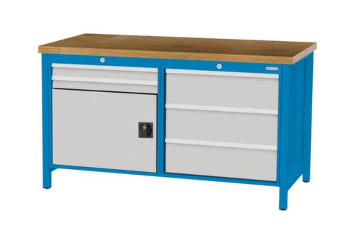 Bedrunka + Hirth Werkbank met blad van massief beuken en frame in vele kleuren, 5 laden, 1 kast