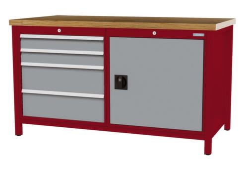 Bedrunka + Hirth Werkbank met blad van massief beuken en frame in vele kleuren, 4 laden, 1 kast