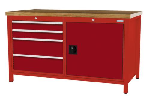 Bedrunka + Hirth Werkbank met blad van massief beuken en frame in vele kleuren, 4 laden, 1 kast