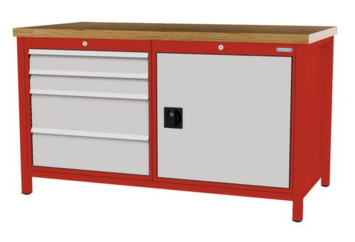 Bedrunka + Hirth Werkbank met blad van massief beuken en frame in vele kleuren, 4 laden, 1 kast