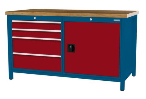Bedrunka + Hirth Werkbank met blad van massief beuken en frame in vele kleuren, 4 laden, 1 kast