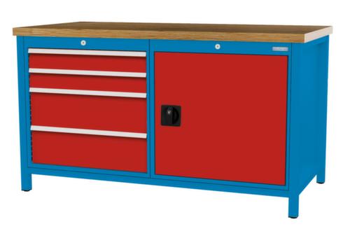 Bedrunka + Hirth Werkbank met blad van massief beuken en frame in vele kleuren, 4 laden, 1 kast