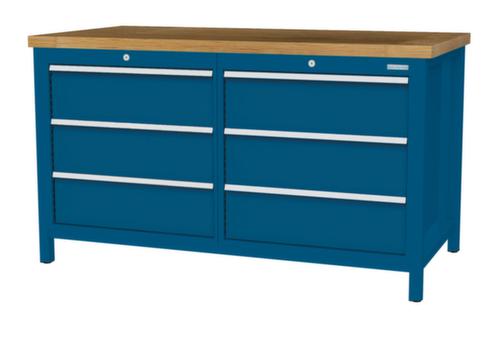 Bedrunka + Hirth Werkbank met blad van massief beuken en frame in vele kleuren, 6 lades