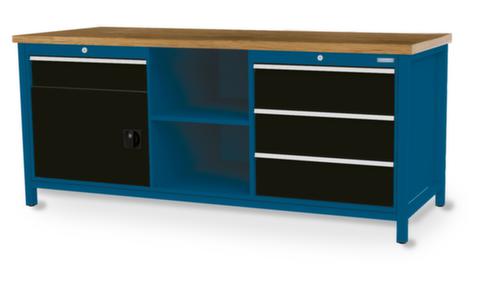 Bedrunka + Hirth Werkbank met blad van massief beuken en frame in vele kleuren, 3 laden, 1 kast, 2 legborden