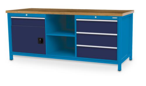 Bedrunka + Hirth Werkbank met blad van massief beuken en frame in vele kleuren, 3 laden, 1 kast, 2 legborden