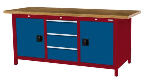 Bedrunka + Hirth Werkbank met blad van massief beuken en frame in vele kleuren, 3 laden, 2 kasten