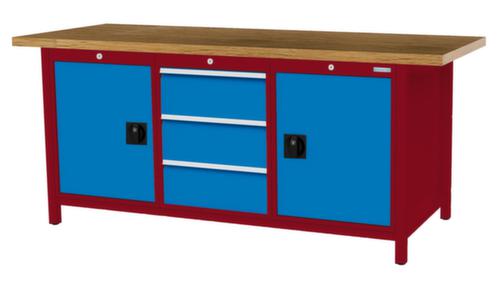 Bedrunka + Hirth Werkbank met blad van massief beuken en frame in vele kleuren, 3 laden, 2 kasten