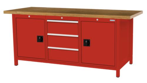 Bedrunka + Hirth Werkbank met blad van massief beuken en frame in vele kleuren, 3 laden, 2 kasten
