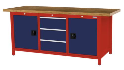 Bedrunka + Hirth Werkbank met blad van massief beuken en frame in vele kleuren, 3 laden, 2 kasten