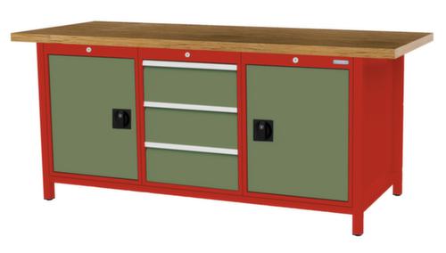 Bedrunka + Hirth Werkbank met blad van massief beuken en frame in vele kleuren, 3 laden, 2 kasten