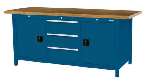 Bedrunka + Hirth Werkbank met blad van massief beuken en frame in vele kleuren, 3 laden, 2 kasten