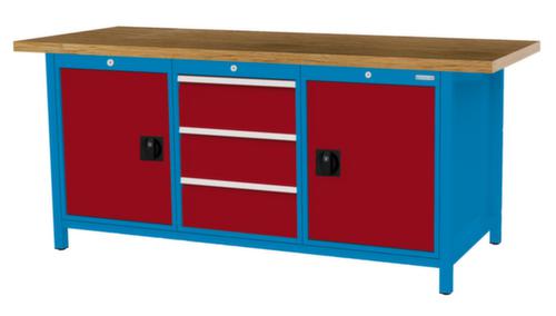 Bedrunka + Hirth Werkbank met blad van massief beuken en frame in vele kleuren, 3 laden, 2 kasten