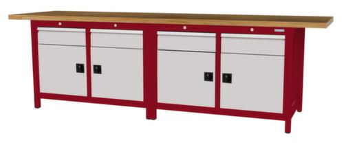 Bedrunka + Hirth Werkbank met blad van massief beuken en frame in vele kleuren, 4 laden, 4 kasten