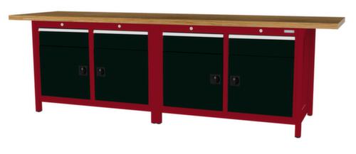 Bedrunka + Hirth Werkbank met blad van massief beuken en frame in vele kleuren, 4 laden, 4 kasten