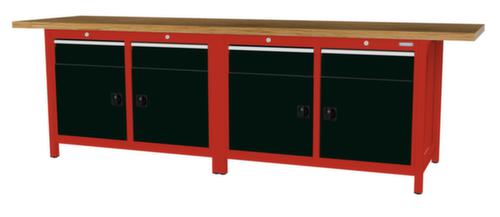 Bedrunka + Hirth Werkbank met blad van massief beuken en frame in vele kleuren, 4 laden, 4 kasten