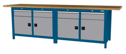 Bedrunka + Hirth Werkbank met blad van massief beuken en frame in vele kleuren, 4 laden, 4 kasten