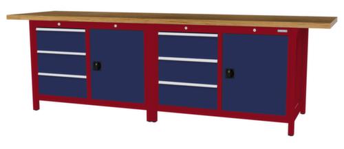 Bedrunka + Hirth Werkbank met blad van massief beuken en frame in vele kleuren, 6 laden, 2 kasten