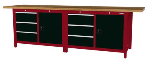 Bedrunka + Hirth Werkbank met blad van massief beuken en frame in vele kleuren, 6 laden, 2 kasten