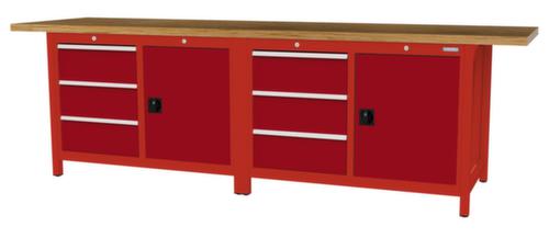 Bedrunka + Hirth Werkbank met blad van massief beuken en frame in vele kleuren, 6 laden, 2 kasten