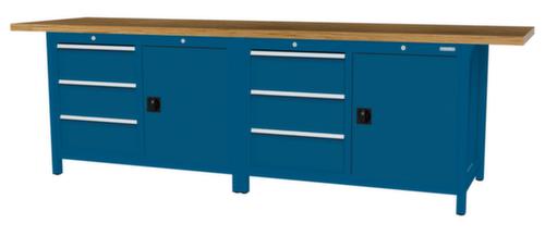 Bedrunka + Hirth Werkbank met blad van massief beuken en frame in vele kleuren, 6 laden, 2 kasten