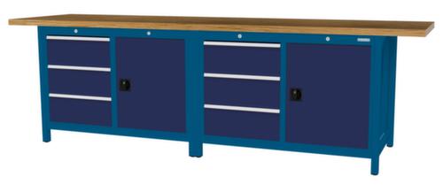 Bedrunka + Hirth Werkbank met blad van massief beuken en frame in vele kleuren, 6 laden, 2 kasten