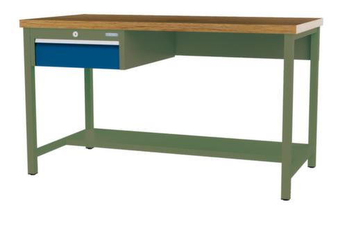 Bedrunka + Hirth Werkbank met blad van massief beuken en frame in vele kleuren, 1 lade, 1/2 legbord